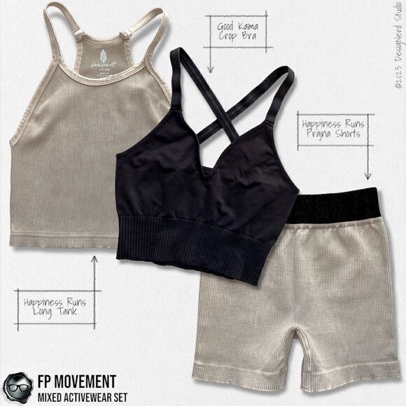 FP MOVEMENT SET: HAPPINESS RUNS LONG TANK + GOOD KARMA CROP BRA + PRAJNA SHORTS - Picture 1 of 16
